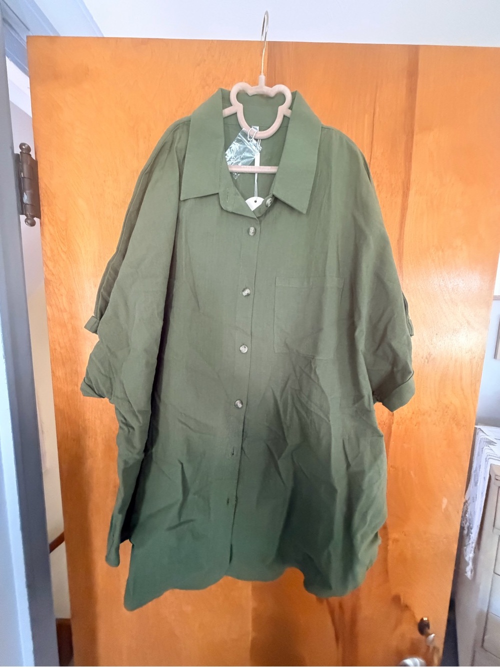 Women's Olive Green Button-Down Oversized Shirt